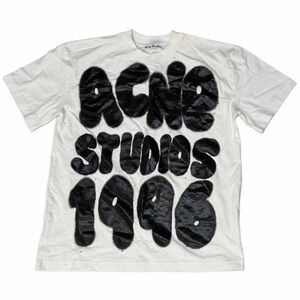 Acne Studios Authentic White Logo Relaxed Fit T-Shirt Graffiti Black Spray Logo